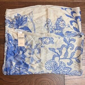 Coldwater Creek Etched‎ Paisley Scarf Cream and Blue NWT